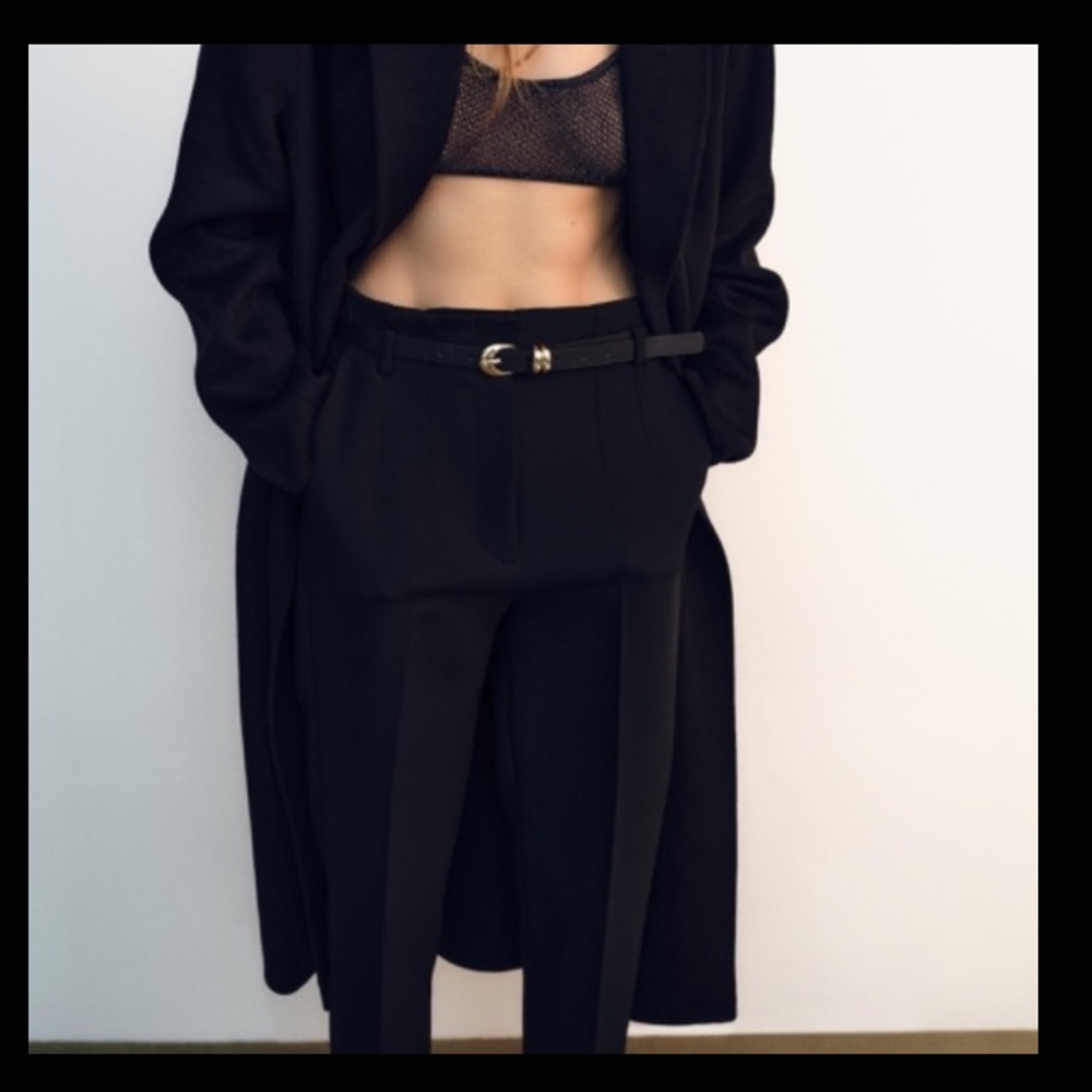 Zara NWT Black High-Waist flat front Tailored Trousers size Large